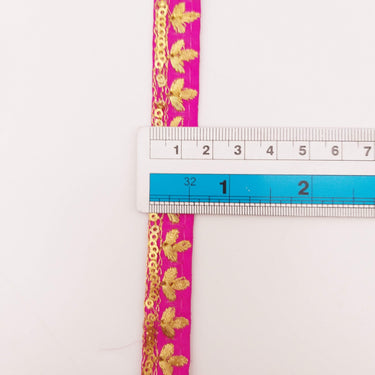 Fuchsia Pink Art Silk Trim with Gold Floral Embroidery and Gold Sequins Indian Sari Border Trim By 3 Yards Decorative Trim Craft Lace